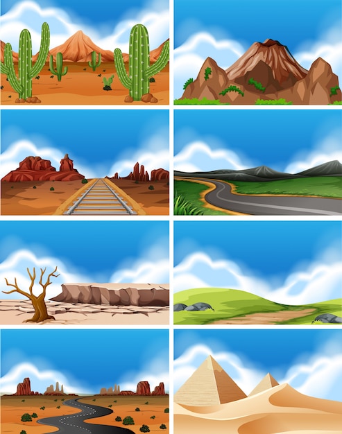 Set van natuurlandschap Premium Vector