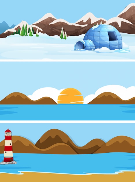 Set van natuurlandschap Gratis Vector