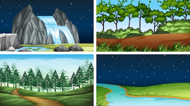 Set van natuurlandschap Gratis Vector