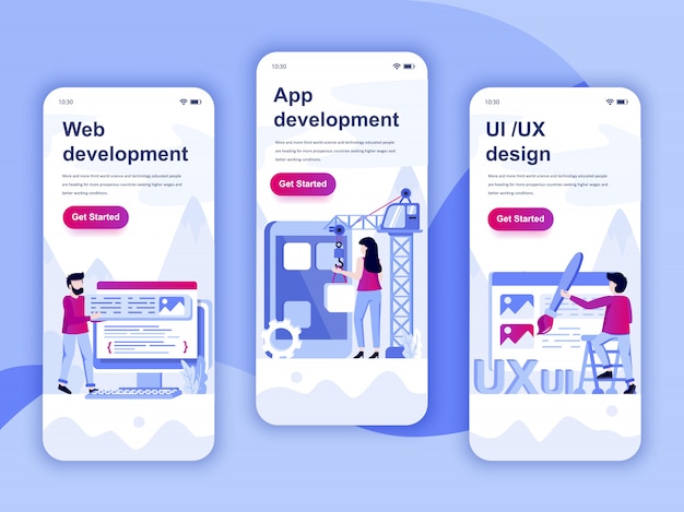 Set van onboarding schermen gebruikersinterfacekit Premium Vector