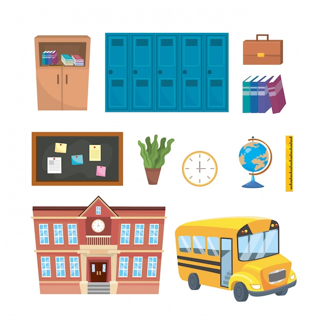 Set van onderwijsbenodigdheden elementaire om te studeren Gratis Vector