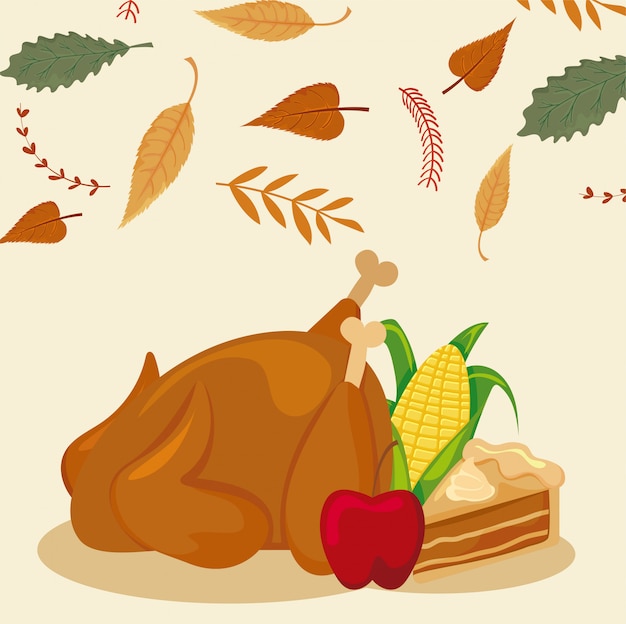 Set van pictogrammen thanksgiving met herfstbladeren Premium Vector