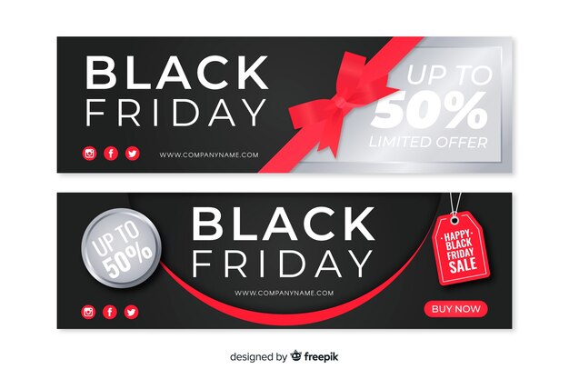 Set van platte ontwerp zwarte vrijdag banners Gratis Vector