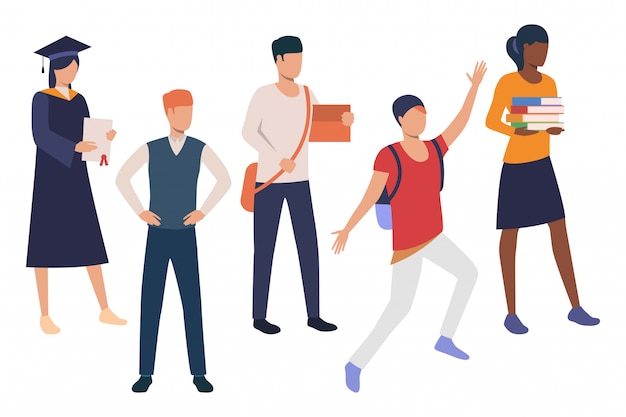 Set van slimme studenten van de universiteit Gratis Vector