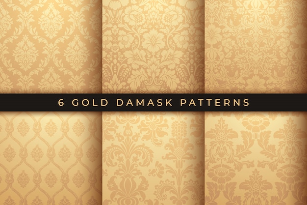 Set van vector damastpatronen. rijke gouden sieraad, oude damascus stijl patroon voor achtergronden Premium Vector