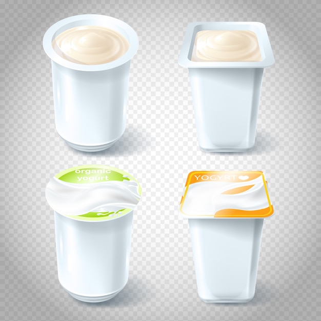 Set Van Vector Illustraties Van Plastic Yoghurt Cups Gratis Vector