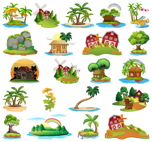 Set van verschillende eilanden Gratis Vector
