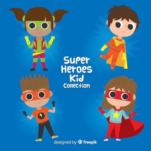 Set Van Verschillende Superheld Kinderen Gratis Vector