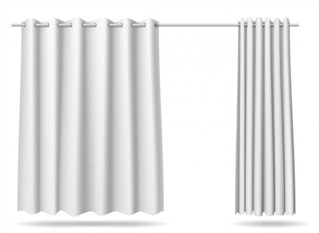 Set van witte gordijn kleedkamers winkel ziekenhuis Premium Vector