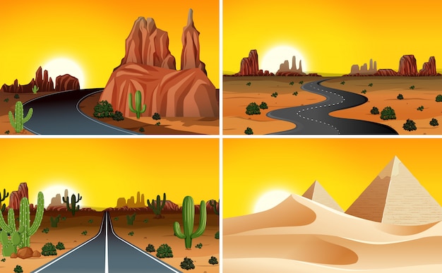 Set van woestijnlandschap Gratis Vector
