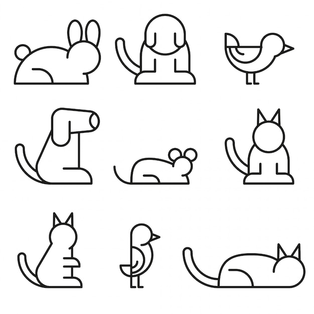 Simple set of pet related line Premium Vector
