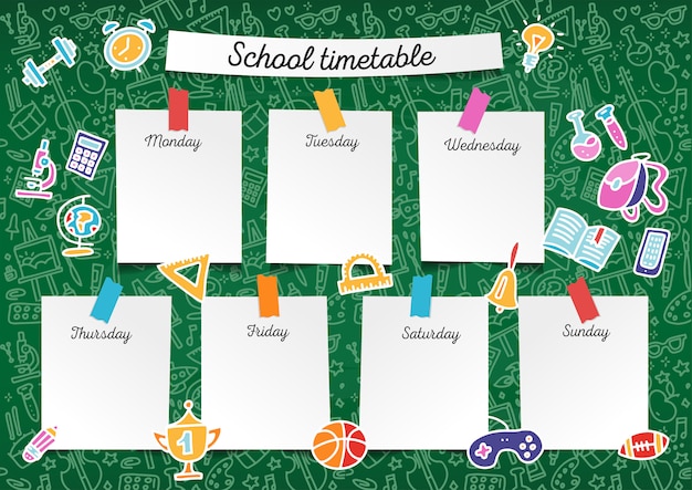 Sjabloon schoolrooster voor studenten en leerlingen. dagen van de week Premium Vector