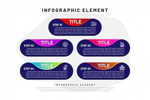 Sjabloon zakelijke infographic verloop met element donker 5 optie Premium Vector