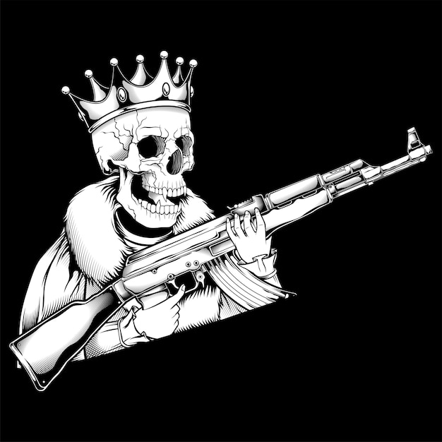 Skull king handling gun vector Premium Vector