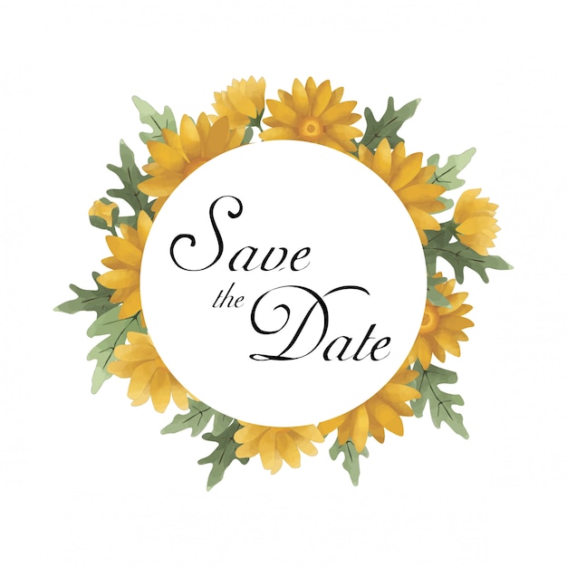 Sla de datum sjabloon met aquarel stijl zonnebloem Premium Vector