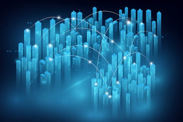 Slim stads- en telecommunicatienetwerkconcept. abstracte gemengde media Premium Vector