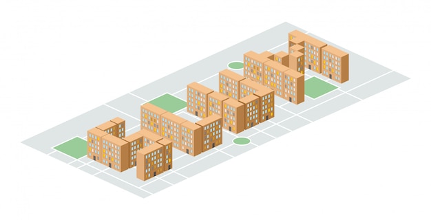 Sloppenwijk. isometrische stadsgebouwen. werf tussen huizen. slechte wijk aan de rand Premium Vector