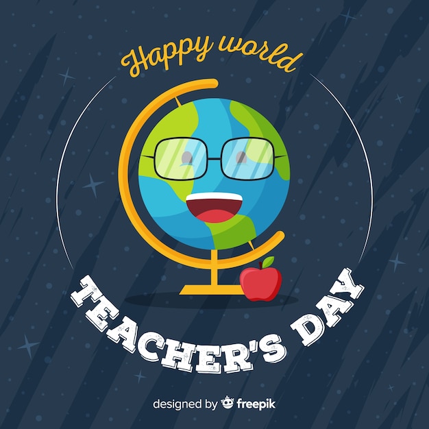 Smiley aarde van de lerarendag in de platte wereld Gratis Vector