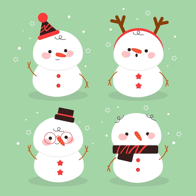 Sneeuwpop tekensverzameling in plat ontwerp Gratis Vector