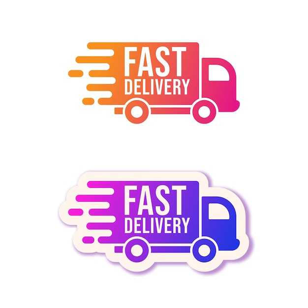 Vijandig zweer ontwikkeling Snelle bezorging. levering vrachtwagens logo set | Premium Vector