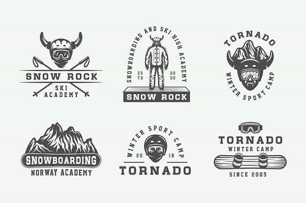 Snowboarden, ski's of logos, badges Premium Vector