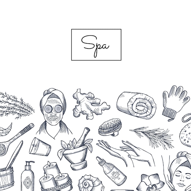 Spa-elementen met schets stijl Premium Vector
