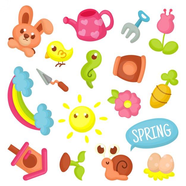 Spring element collection Premium Vector
