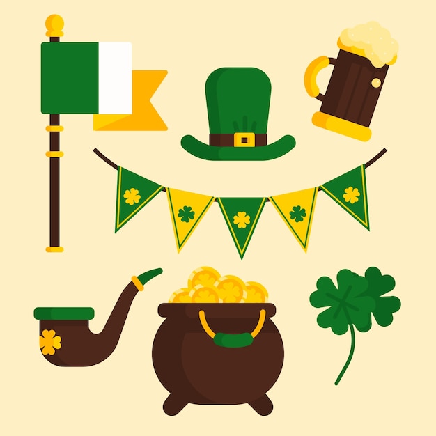 St. patricks dag element collectie in plat ontwerp Gratis Vector