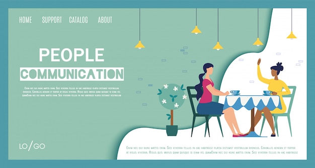 Stad gezellige coffeeshop platte website sjabloon Premium Vector