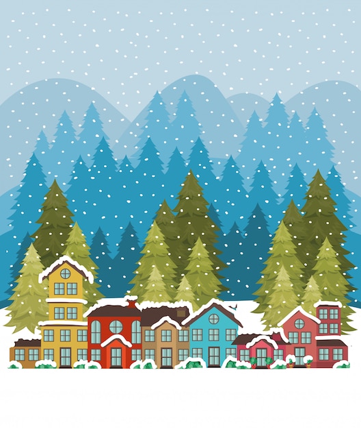 Stad stedelijk in snowscapescène Gratis Vector