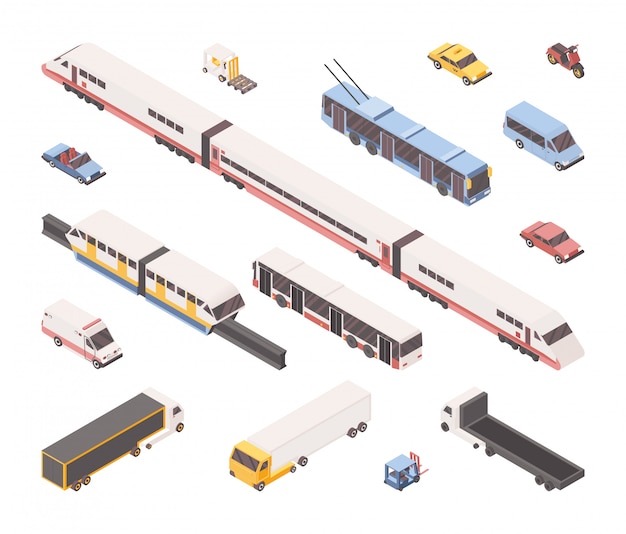 Stadsvervoer isometrische set Premium Vector