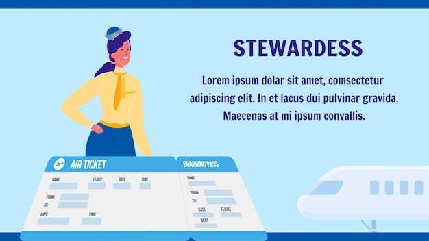 Stewardess vector webbannerlay-out met copyspace Premium Vector