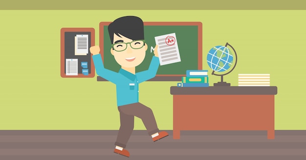 Student die testdocument met beste resultaat houdt. Premium Vector
