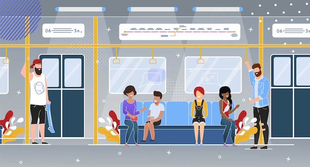 Subway passagiers in wagon flat Premium Vector