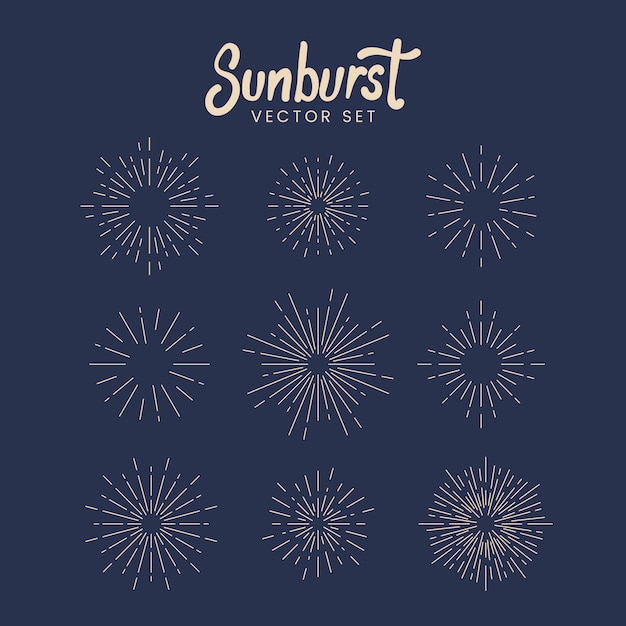 Sunburst vector ingesteld op blauw Gratis Vector