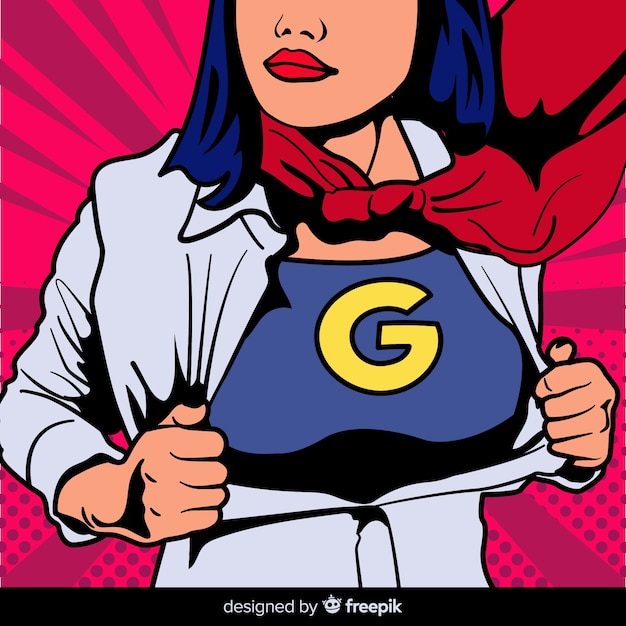 Superheldinekarakter met pop-artstijl Gratis Vector