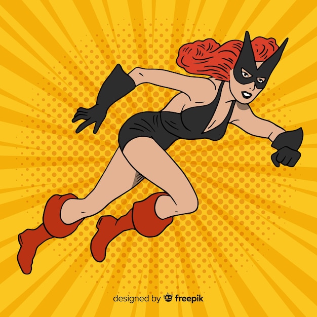 Superheldinekarakter met pop-artstijl Gratis Vector