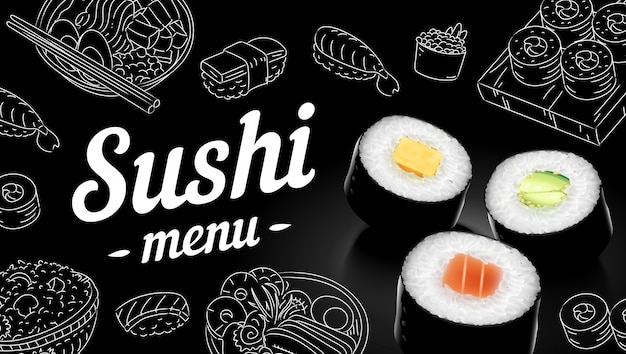 Sushi menu schets cover.clip kunst illustratie. Premium Vector