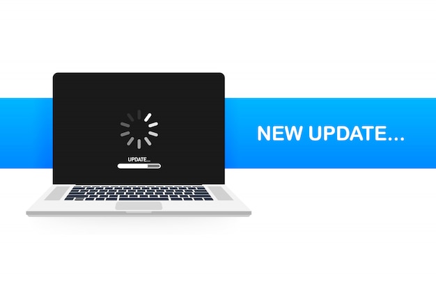 Systeemsoftware-update, gegevensupdate of synchroniseren met voortgangsbalk op het scherm. illustratie Premium Vector