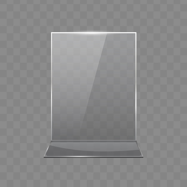 Tafel in acryl, displaystandaards van transparant glas Premium Vector