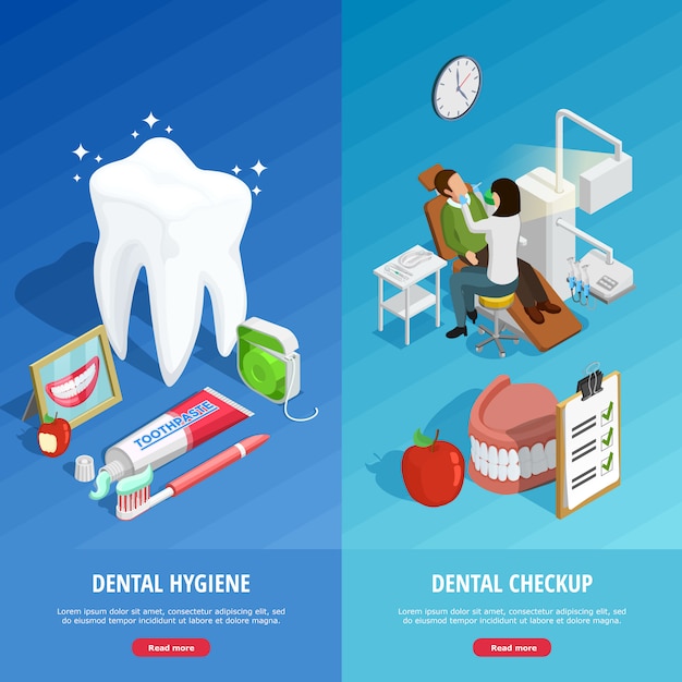 Tandheelkunde isometrische verticale banners Gratis Vector