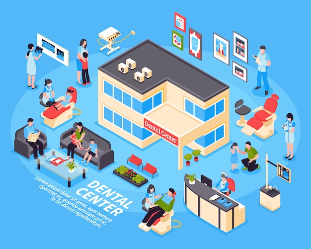 Tandheelkundig centrum isometrisch Gratis Vector