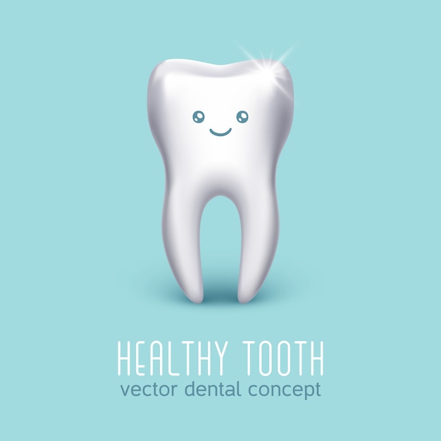 Tandheelkundige medische poster met 3d menselijke tand. tandheelkundige gezondheid concept. stomatologie pictogram banner ziek Premium Vector