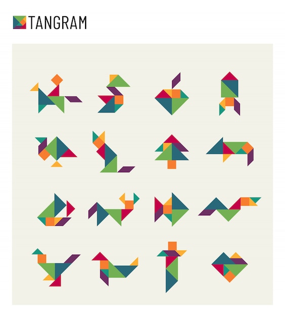 Tangram kinderen hersenspel snijden transformatie puzzel set Premium Vector