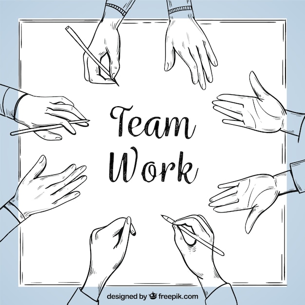 Teamwerk achtergrond in hand getrokken stijl Gratis Vector