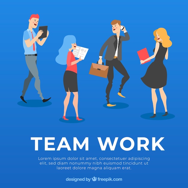 Teamwork concept met platte ontwerp Gratis Vector