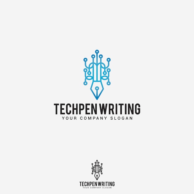 Tech pen schrijven logo Premium Vector