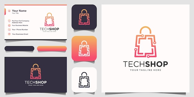 klep Verslaving gids Technologie winkel logo ontwerpen sjabloon. circuit gecombineerd met  taslijnkunststijl. | Premium Vector