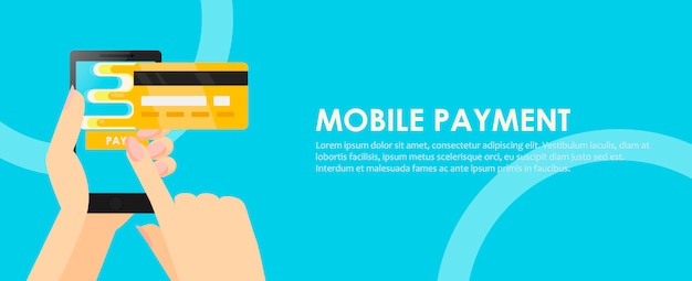 Telefoon in handen met een creditcard. betaling online vanaf mobiel. Gratis Vector