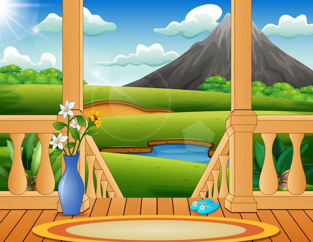 Terras met uitzicht op een prachtig natuurlandschap Premium Vector
